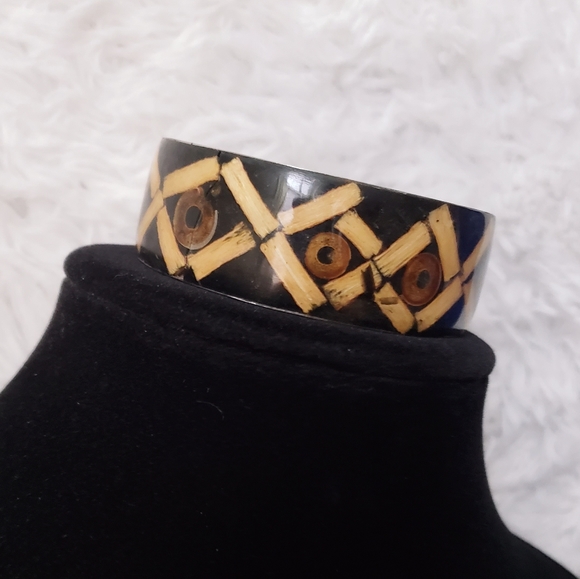 Tribal Wooden Inlay Bangle Bracelet - Picture 14 of 16
